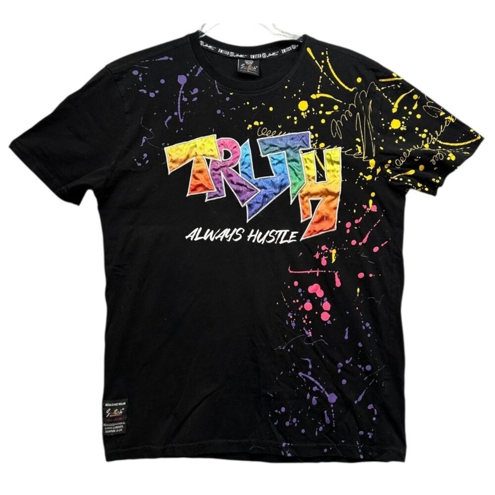Switch Remarkable "Truth Always Hustle" Graphic Black T-Shirt L Short Splatter